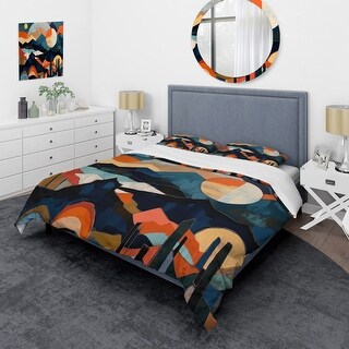 Designart "Mid Century Perspectives III" Blue Mid-Century - Bedding Set ...